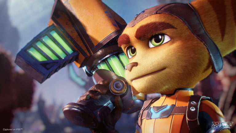 Ratchet & Clank Rift Apart 中 Ratchet 的特寫。