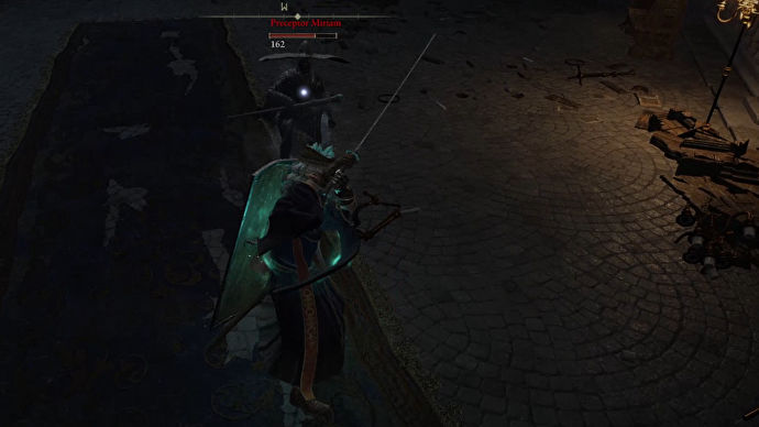 Elden Ring：玩家與boss Preceptor Miriam 戰鬥。