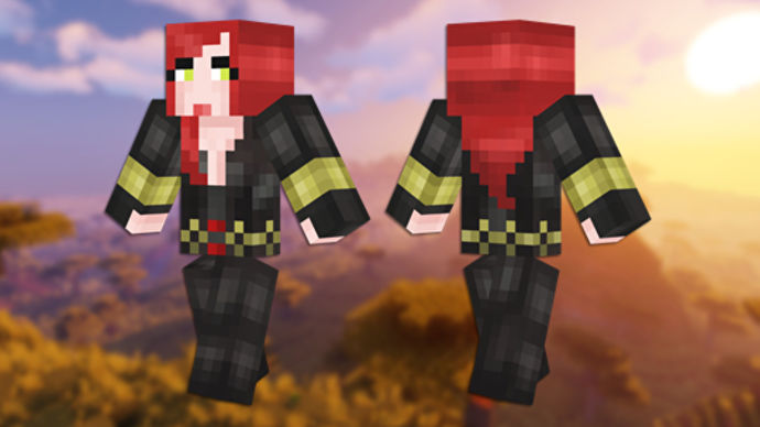 黑寡婦 Minecraft 皮膚的正面和背面視圖。