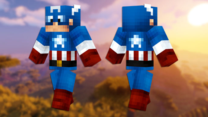 美國隊長 Minecraft 皮膚的正面和背面視圖。