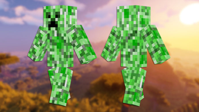 Creeper Minecraft 皮膚的正面和背面視圖。