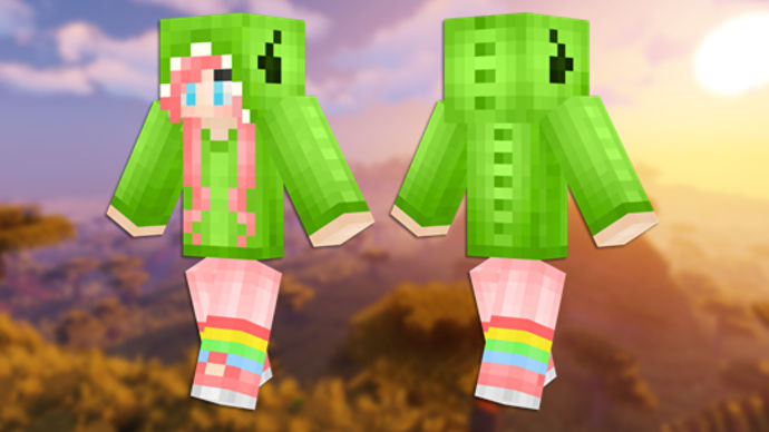 Dino Girl Minecraft 皮膚的正面和背面視圖。