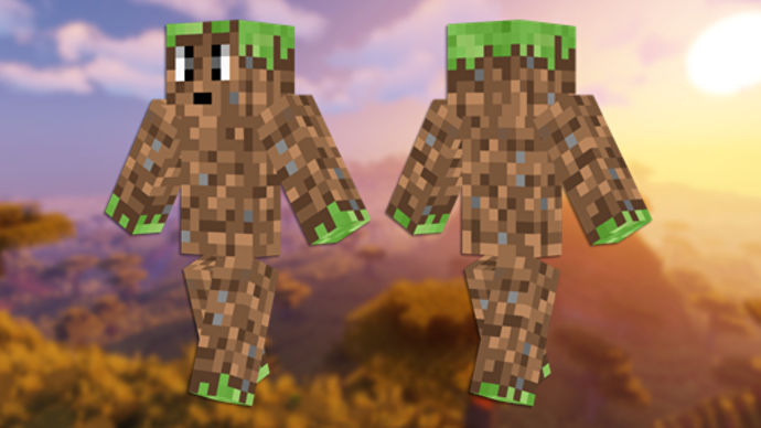 Dirt Minecraft 皮膚的正面和背面視圖。