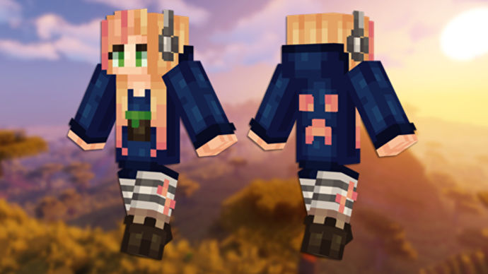 Gamer Girl Minecraft 皮膚的正面和背面視圖。
