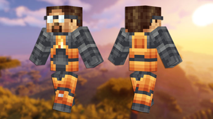Gordon Freeman Minecraft 皮膚的正面和背面視圖。