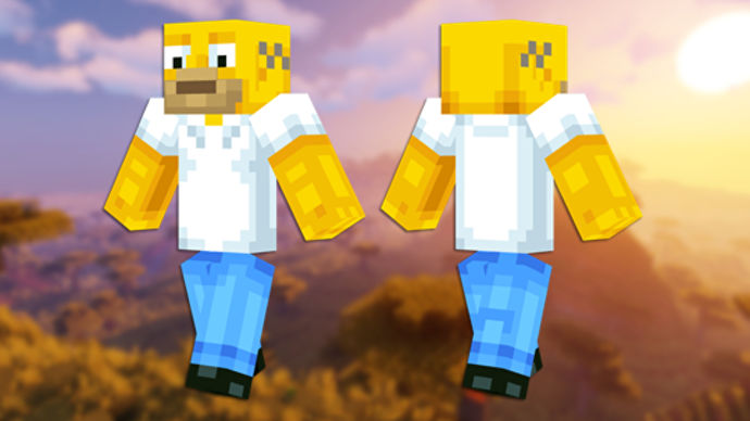 Homer Simpson Minecraft 皮膚的正面和背面視圖。