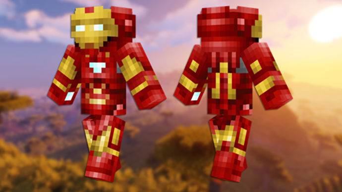 鋼鐵俠 Minecraft 皮膚的正面和背面視圖。