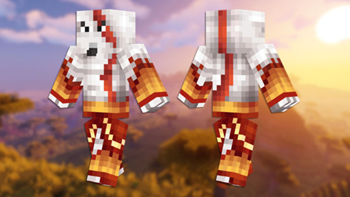 Kratos Minecraft 皮膚的正面和背面視圖。