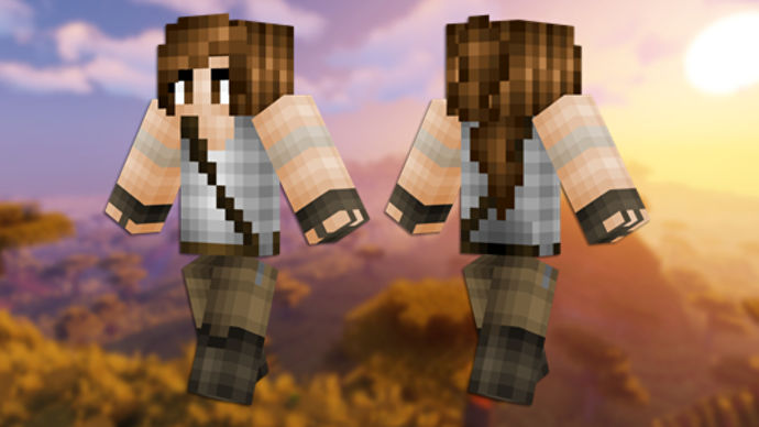 Lara Croft Minecraft 皮膚的正面和背面視圖。