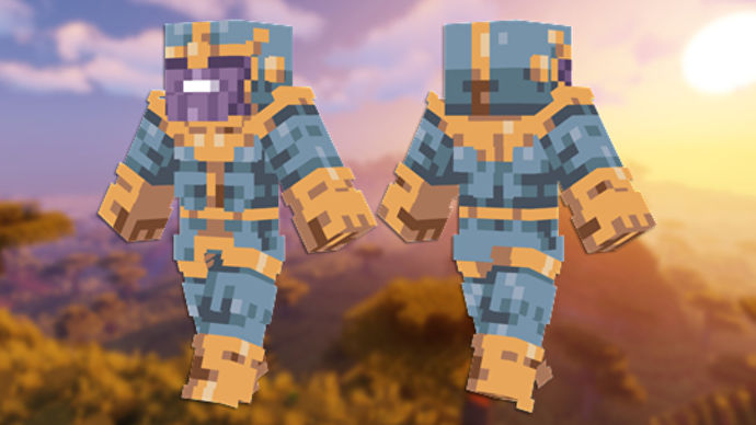 Thanos Minecraft 皮膚的正面和背面視圖。
