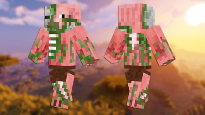 Zombie Pigman Minecraft 皮膚的正面和背面視圖。