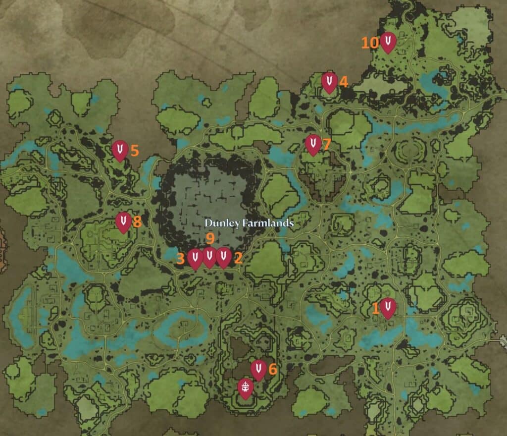 Dunley Farmlands V Blood Boss Locations - V Rising 地圖